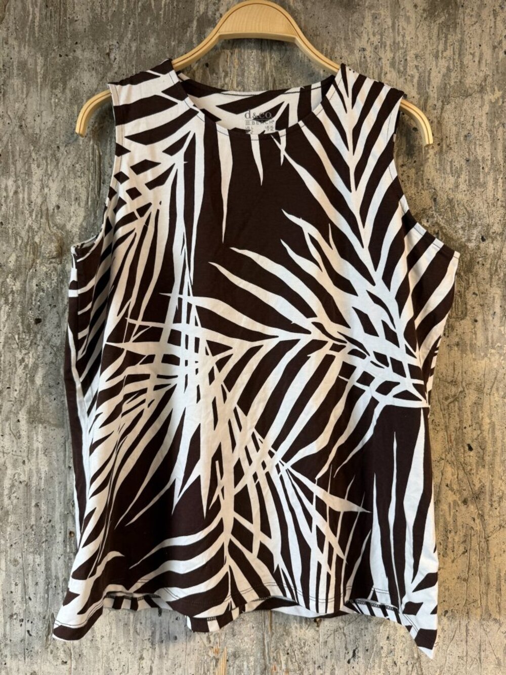 DENIM & CO. Women's Beach Jersey Printed Tank Size L In ChocoPalm